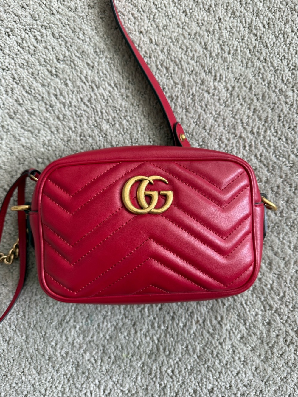 Gucci Red Chevron Leather Crossbody with Gold GG